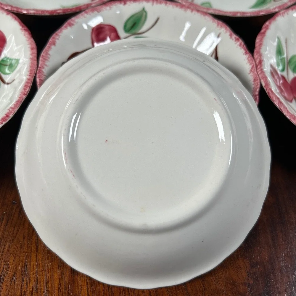 Blue Ridge Southern Pottery Hand Painted Fruit Bowls Red White Scalloped Vtg SIX